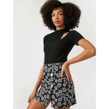 Koton Kadın Cut-Out Detaylı Kısa Kollu Siyah Tişört Siyah