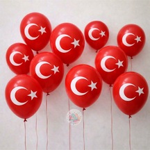 Türk Bayraklı Balon 10 Lu Set 12 İnç 25 Cm A Kalite Lateks Kutlama Bayrak Kırmızı