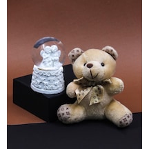 Beyaz Mini Melek Kar Küresi & Mini Peluş Ayıcık Anahtarlık Hediye Seti