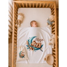 İsme Özel Kız Bebek Battaniyesi %100 Pamuk 80x80 Cm Çift Kat Penye Ham Bez Kıyafet Kesesi Kız Bebek Hediyesi 1012bkyx
