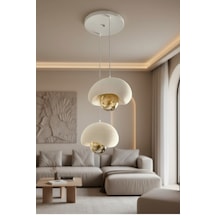 Modern Bohem Beton Görünümlü 2 Li Sarkıt Avize Salon Oturma Odası İçin Ampul Uyumlu Dekoratif Model Çok Renkli