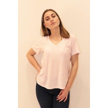 Rich Kadın Organik V Yaka T-shirt %100 Pamuk Tişört Beyaz