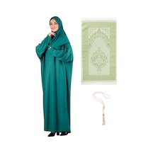 Namaz Elbisesi Eşarp Seccade Tesbih Set, İslami Giyim Takım Ferace Turban Şal Yeşil