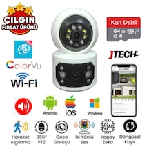 O-kam 4047 3mp 3mp 4mp Wi-fi 2 Lens Alert Ptz Akıllı Masaüstü Kamera + 64gb Sd Kart Dahil