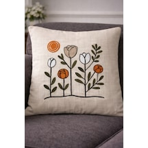 Punch Panç Nakışlı İşlemeli Kırlent Kılıfı 43x43cm Dekoratif Gündelik Kırlent Kılıfı - 1 Adet Renkli Gül