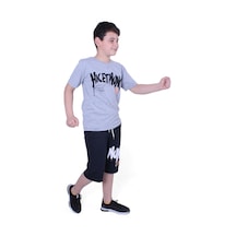 Fyk Kids Dg-nuk Yazı Baskılı Erkek Çocuk Yazlık Takım Melanj Gri