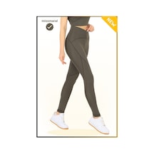 Missmaral Slim Fit Yüksek Bel Toparlayıcı Haki / Khaki Spor Tayt Flatlock Dikiş Detaylı Fit Tasarım Oslo 1090 Haki