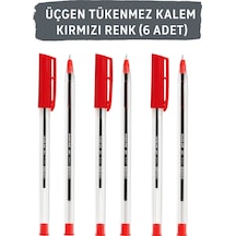 1.0 Mm Üçgen Gövdeli Tükenmez Kalem Seti Mavi, Siyah, Kırmızı 6'lı Paket Kırmızı