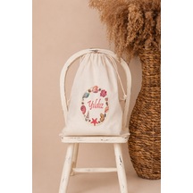 İsme Özel Kız Bebek Çocuk Kıyafet Kesesi 30x40 Cm %100 Pamuk Ham Bez İsim Baskılı Yıkanabilir Kişiye Özel Kese 2098kk Ekru