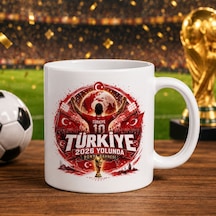 Bk Gift Türkiye Taraftar Temalı Dünya Futbol Kupası Tasarımlı Beyaz Kupa Bardak-6 Tek Yürek Milli Takım Ruhu