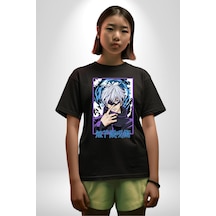 Jujutsu Vintage Washed - Megumi Gojo Anime Manga Pamuklu Bisiklet Yaka Unisex Oversize Boyfriend Dijital Baskılı Siyah T-shirt Siyah