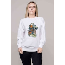 Your Turn Baskılı Beyaz Kadın Sweatshirt