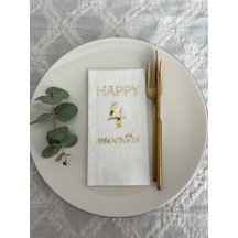 Gold Yaldızlı Beyaz Happy 4 Yaş Months Garson Katlama Peçete 16 Adet
