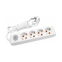 Multi-let 4 Lü Anahtarlı Topraklı Priz 2 Metre Kablolu Çocuk Korumalı Beyaz