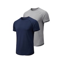 Genius Store 2'li Paket Erkek Spor Tişört Pamuklu Esnek Günlük Kullanıma Uygun Premium Rahat Kalıpt-shirt Lacivert-gri