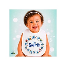Şirinler Keten Bebek Mama Önlüğü Yumuşak - Emici - Yıkanabilir - Özel Tasarım P188 Çok Renkli