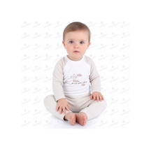 Bebegen Erkek Bebek Ekru Bej Uçak Desenli 2'li Takım Çok Renkli