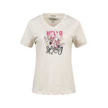 2as Alone Baskılı V Yaka Kadın T-shirt 402 Kum