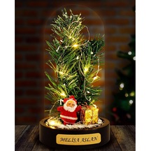 İsime Kişiye Özel Yeni Yıl Ruhunu Yansıtan Led Işıklı Fanus Yılbaşı Dekoru Noel Baba Çam Ağacı Figür Çok Renkli