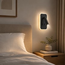 Tuvalu Siyah Led Duvar Apliği 13w 3200k Gün Işığı Çift Anahtarlı Çift Kademe Yanma 930 Lümen 220v Yatak Başı Okuma Apliği Ip20 10x18x3 Cm Modern Minimal İç Mekân Aydınlatma Abanoz