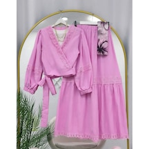 Lovie Moda Kadın Yanı Bağcıklı İkili Takım - Pembe