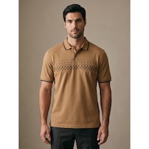 Maccali Erkek Camel Damalı Bantlı Polo Yaka Tişört