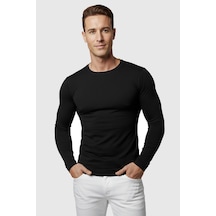 Rizzup Siyah Dar Kalıp Likralı %90 Pamuk Erkek Sweatshirt Vücuda Oturan İnce Penye Sweat 2300423
