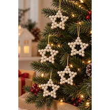 5'li Beyaz İnci Yıldız Yılbaşı Ağacı Süsü 5,5 Cm Dekoratif Çam Ağacı Süsleme Seti Beyaz - 938389597 Beyaz - 938389597