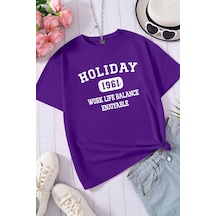 Unisex Holiday Baskılı Tasarım Tshirt Mor