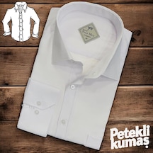 Linen Keten Klasik %100 Cotton Uzun Kollu Terletmeyen Tek Cepli Kapaklı Beyaz Gömlek Regular Kalıp -10243 Beyaz