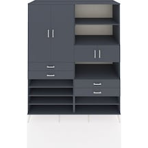Kronos Gardrop 11 Raflı 4 Çekmeceli 4 Kapaklı 176x59x221 Antrasit-antrasit Beyaz