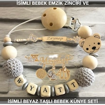 Sahi Aksesuar İsimli Bebek Emzik Zinciri Ve İsimli Bebek Künye Seti Bezyı702 Bej - Mavi