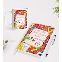 Bk Gift Kişiye Özel İsimli Öğretmenler Günü Tasarımlı Defter Kalem Kupa Hediye Seti - 2, Öğretmene Hediye, Öğretmenler Günü