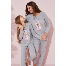 Siyah İnci Baskılı Pamuklu Örme Pijama Takım 24241095 Gri