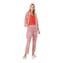 Kadın Yazlık İp Askılı Sabahlıklı Pijama Modal Pamuk 3lü Set Homewear Dowry 15-13 Mercan