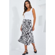 Kadın Siyah Beyaz Desenli Saten Etek 15806 15806bgd19-741-14927 001