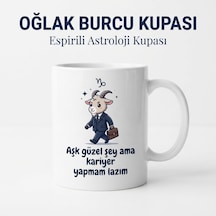 Oğlak Burcu Tasarımlı Porselen Kupa Bardak - Esprili Oğlak Burcu Baskılı Çay Kahve Kupası 325 Ml Açık Beyaz