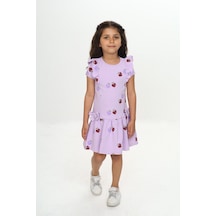 Toontoy Kids Toontoy Kız Çocuk Fiyonklu Kalp Baskılı Elbise Lila