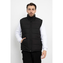 Dasüniforma Bondit İçi Polarlı Su Geçirmez Standart Fit Yelek Tam Fermuar Kışlık Unisex Yelek Siyah