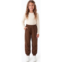 Onloox Kız Çocuk Koyu Kahve Kız Çocuk Koyu Kahve Paraşüt Kumaş Lastikli Paça Regular Belden Cepli Jogger Pantolon 6-10 Yaş