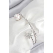 Pirinç Zirkon Taşlı Yıldız Ve İnci Model Gümüş Renk Kadın Bileklik Çok Renkli