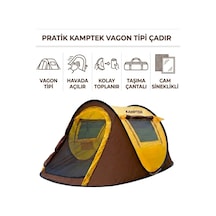 Pratik Pop-up Kamp Çadırı - 3 Kişilik Otomatik Kurulum, Su Geçirmez & Sinekli Korumalı 220 120 90 Cm Sarı