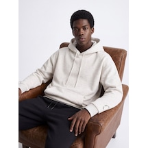 LTB Relaxed Fit Kol Baskılı Kapüşonlu Gri Sweatshırt