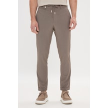 AC&Co / Altınyıldız Classics Erkek Kahverengı Slim Fit Dar Kesim Beli Bağlamalı Gofre Desenli Yan Cepli Pantolon Kahverengi