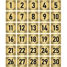 Metal Kapı Masa Dolap Numara Levhası 4x4cm Altın Renk 30 Adet (1…30)