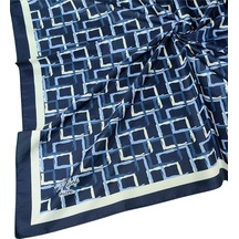 Mim Eşarp Vav İpek Kadın Micro Twill Sport Desenli Eşarp Lacivert - Indigo