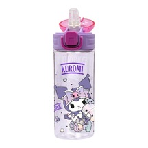 Wiggle 500ml Kuromi Temalı Lisanslı Yumuşak Silikon Pipetli Kulplu Kilitlenebilir Su Matarası Pembe-mor 0