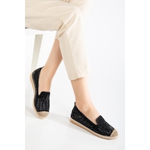 Suins Lujo Model Siyah&ten Taş İşlemeli Kadın Babet Ayakkabı Siyah