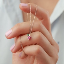 925 Ayar Pembe Elma Rose Gümüş Kolye