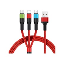 3 İn 1 Hızlı Şarj Kablosu, Örgülü 1.2m Kırmızı, Lightning, Type-c, Micro Usb, 3a Güçlü Dayanıklı Kablo, İos Ve Android Uyumlu